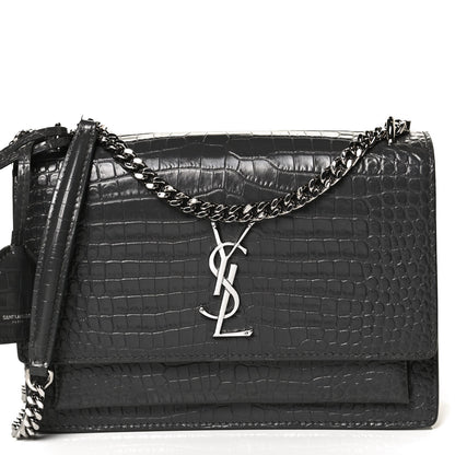 Saint Laurent Calfskin Crocodile Embossed Medium Monogram Sunset Graphite 10 of 12