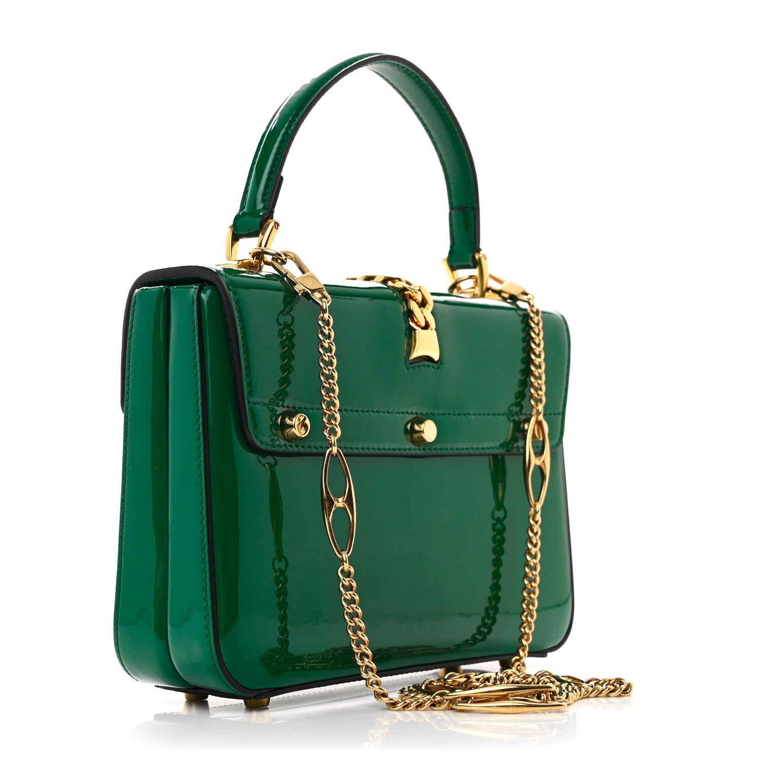 Gucci Mousse Top Patent Small Sylvie 1969 Top Handle Bag Emerald 3 of 13