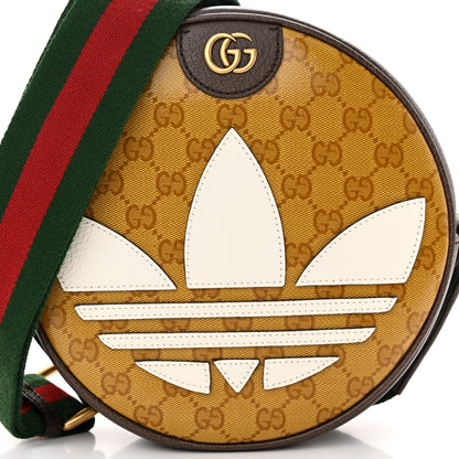 Gucci X ADIDAS Crystal Vintage Monogram Textured Dollar Calfskin Web Trefoil Small Ophidia Round Shoulder Bag Mid Natural Nut Off White New Acero 8 of 10