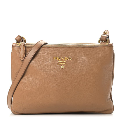 Prada Vitello Daino Double Zip Crossbody Bag Caramel 1 of 12