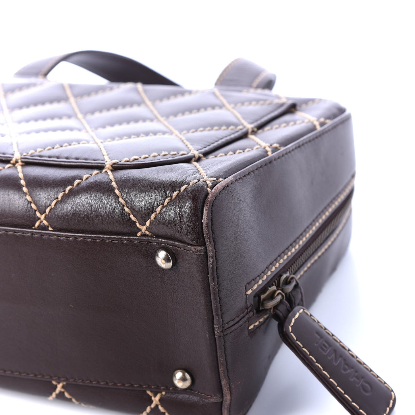Calfskin Wild Stitch Top Handle Bag Brown