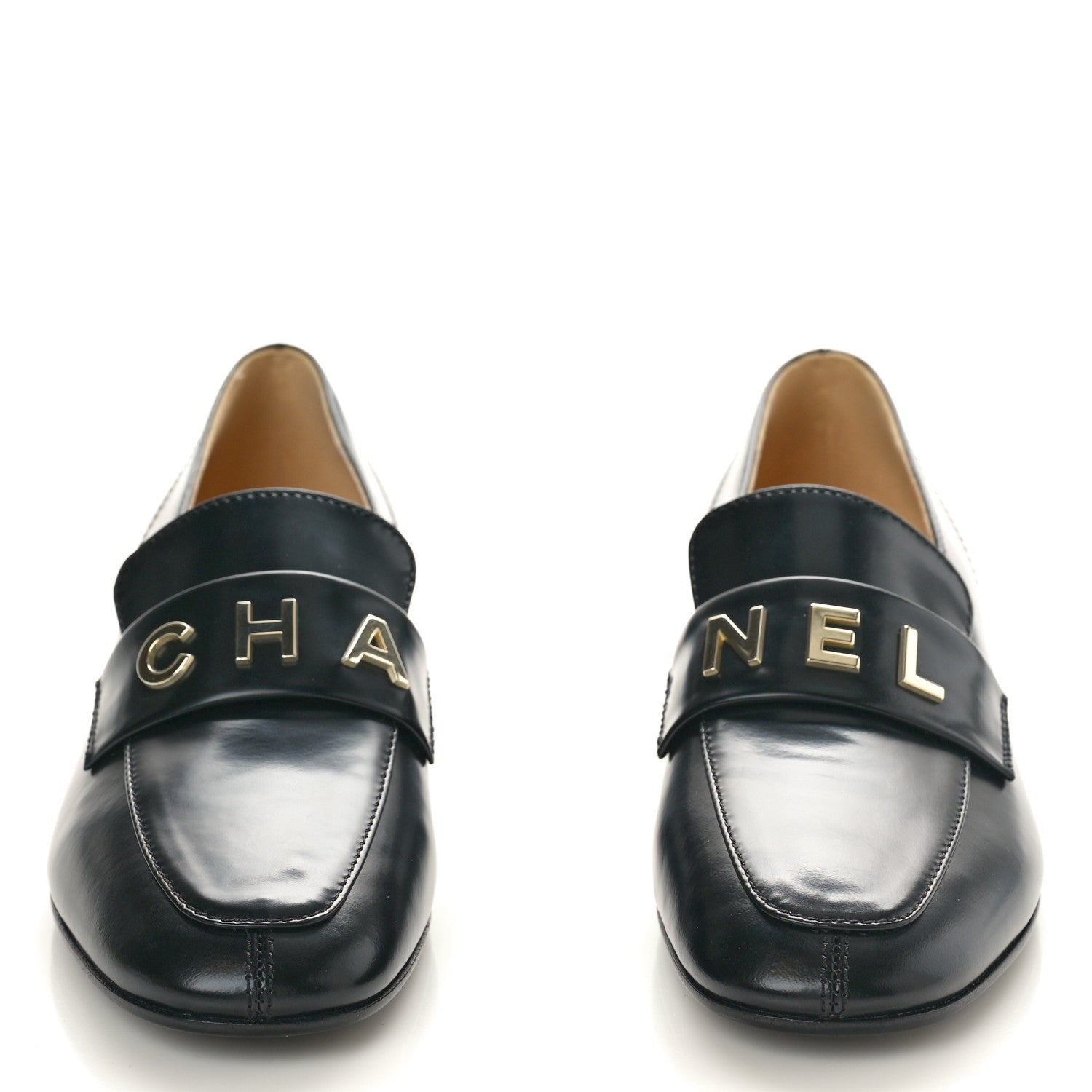 Chanel Shiny Calfskin Logo Loafers 36 Black 2 of 10