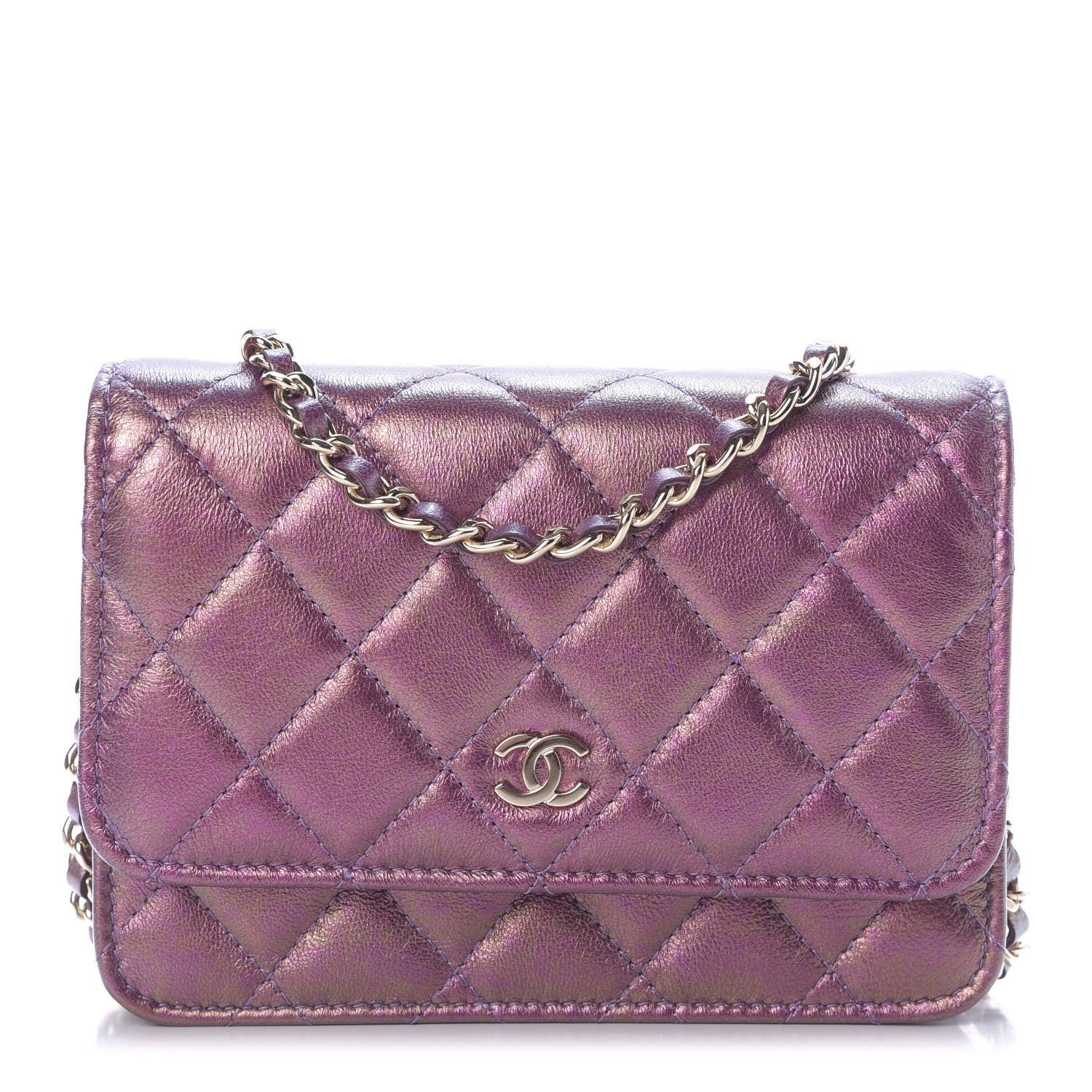 Chanel Iridescent Lambskin Quilted Mini Wallet On Chain WOC Purple 1 of 10