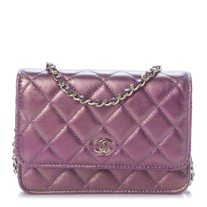 Chanel Iridescent Lambskin Quilted Mini Wallet On Chain WOC Purple 1 of 10