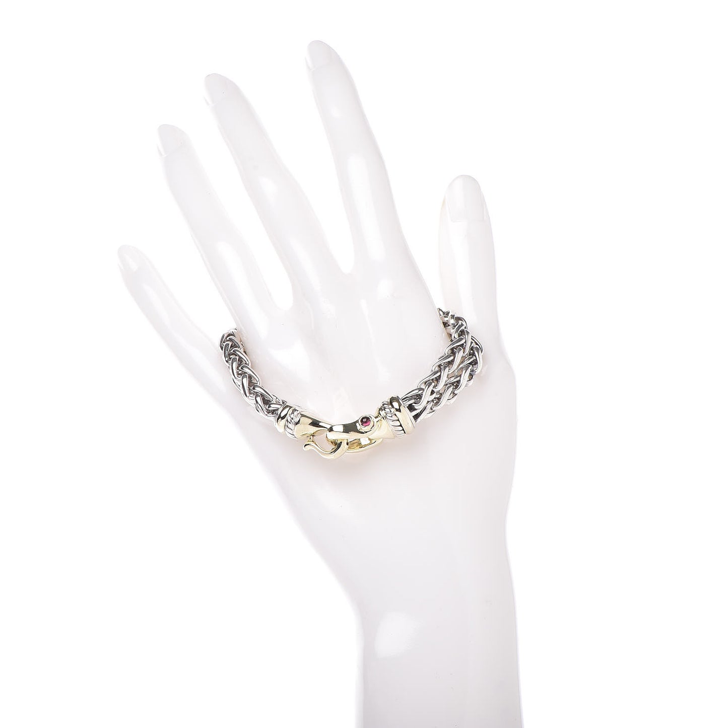 Sterling Silver 14K Yellow Gold Red Tourmaline Double Wheat Buckle Bracelet