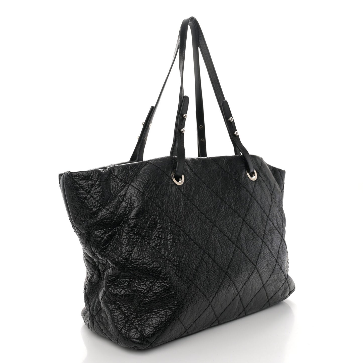 Glazed Calfskin Large On the Road Zip Tote Black