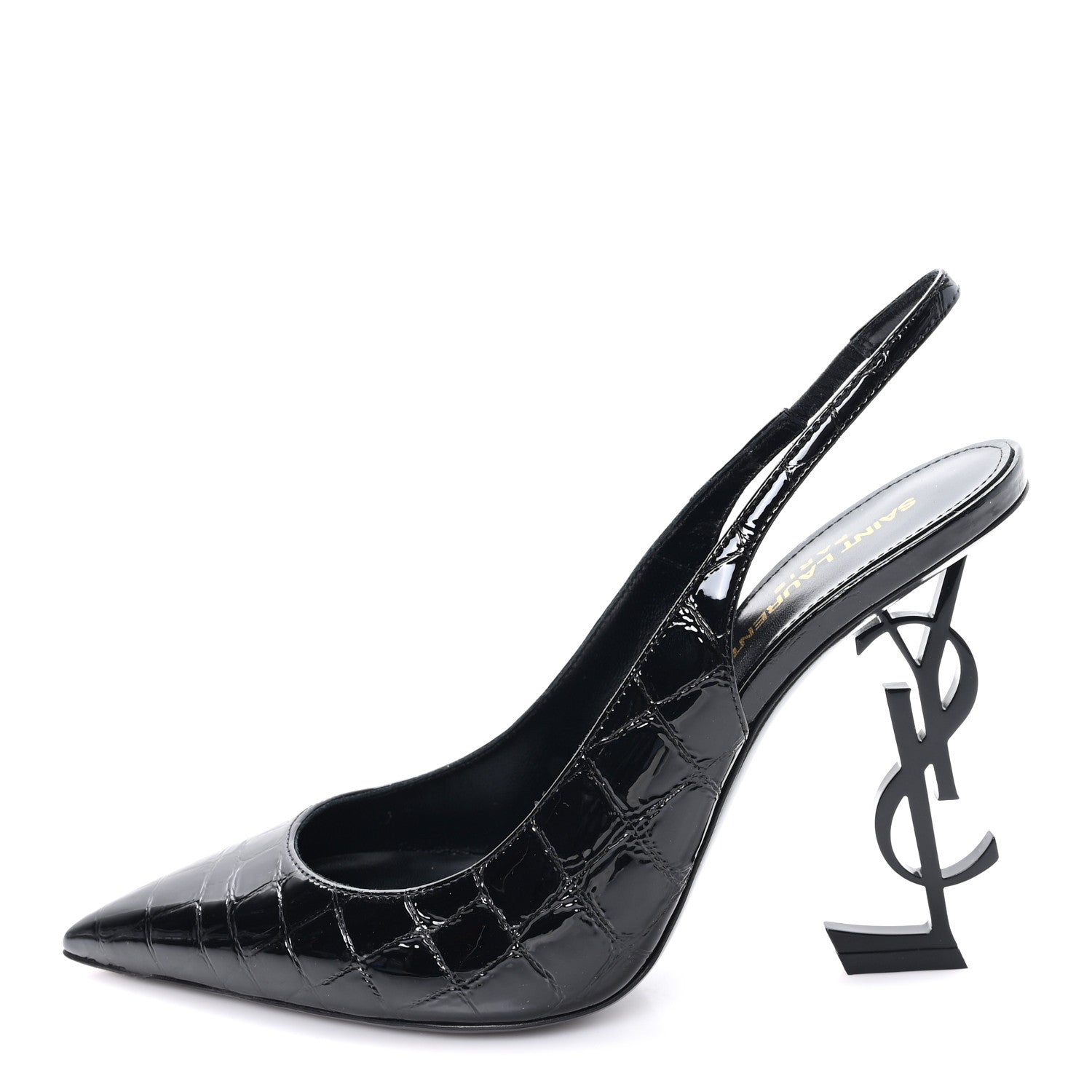 Saint Laurent Patent Crocodile Embossed Opyum 110 Slingback 39 Black 1 of 10