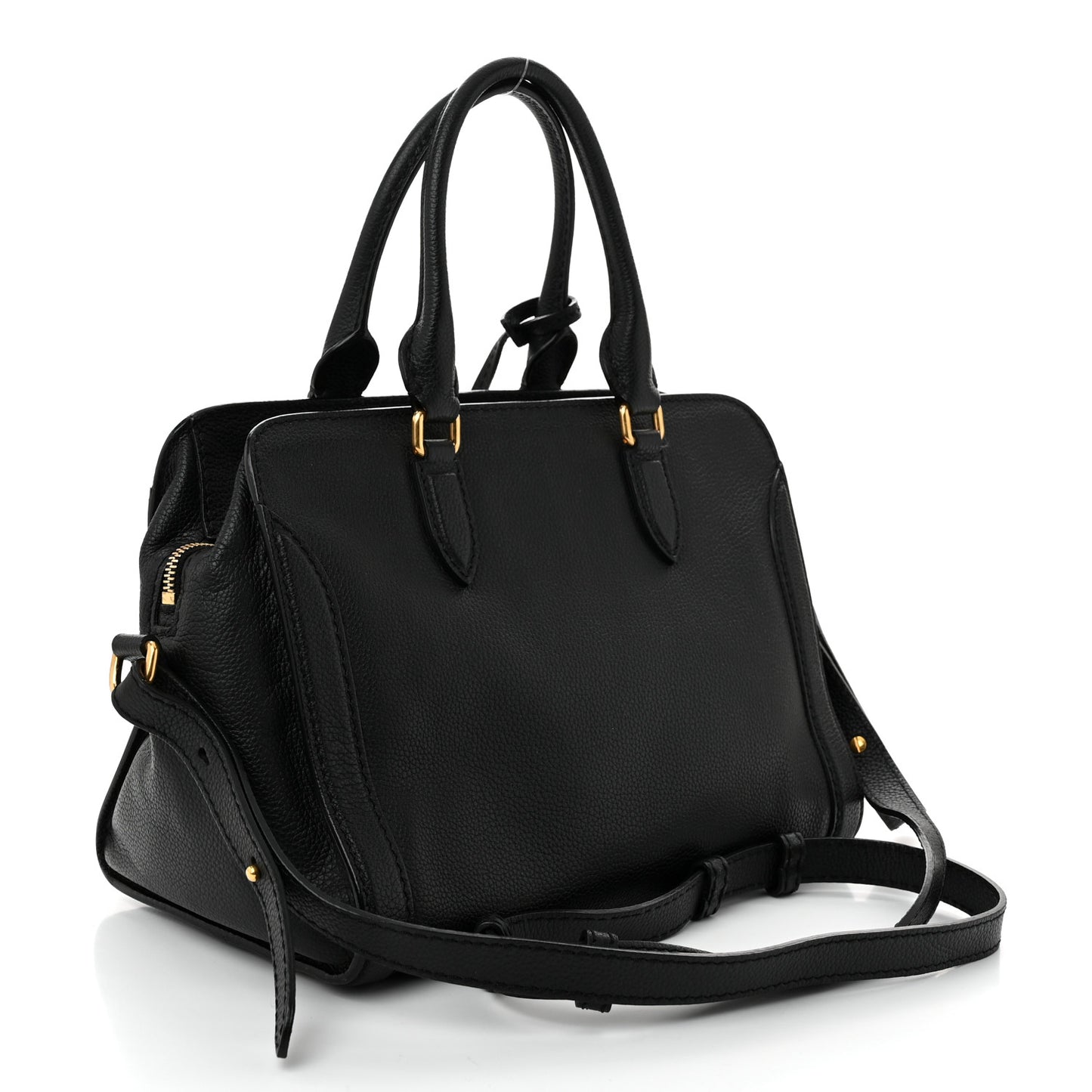 Pebbled Calfskin Small Skull Padlock Zip Around Tote Black