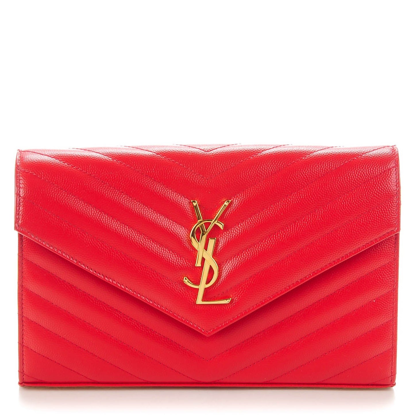 Grain De Poudre Matelasse Chevron Monogram Chain Wallet Red