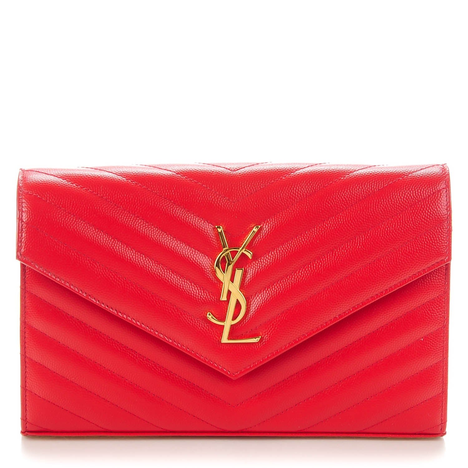 Saint Laurent Grain De Poudre Matelasse Chevron Monogram Chain Wallet Red 1 of 7