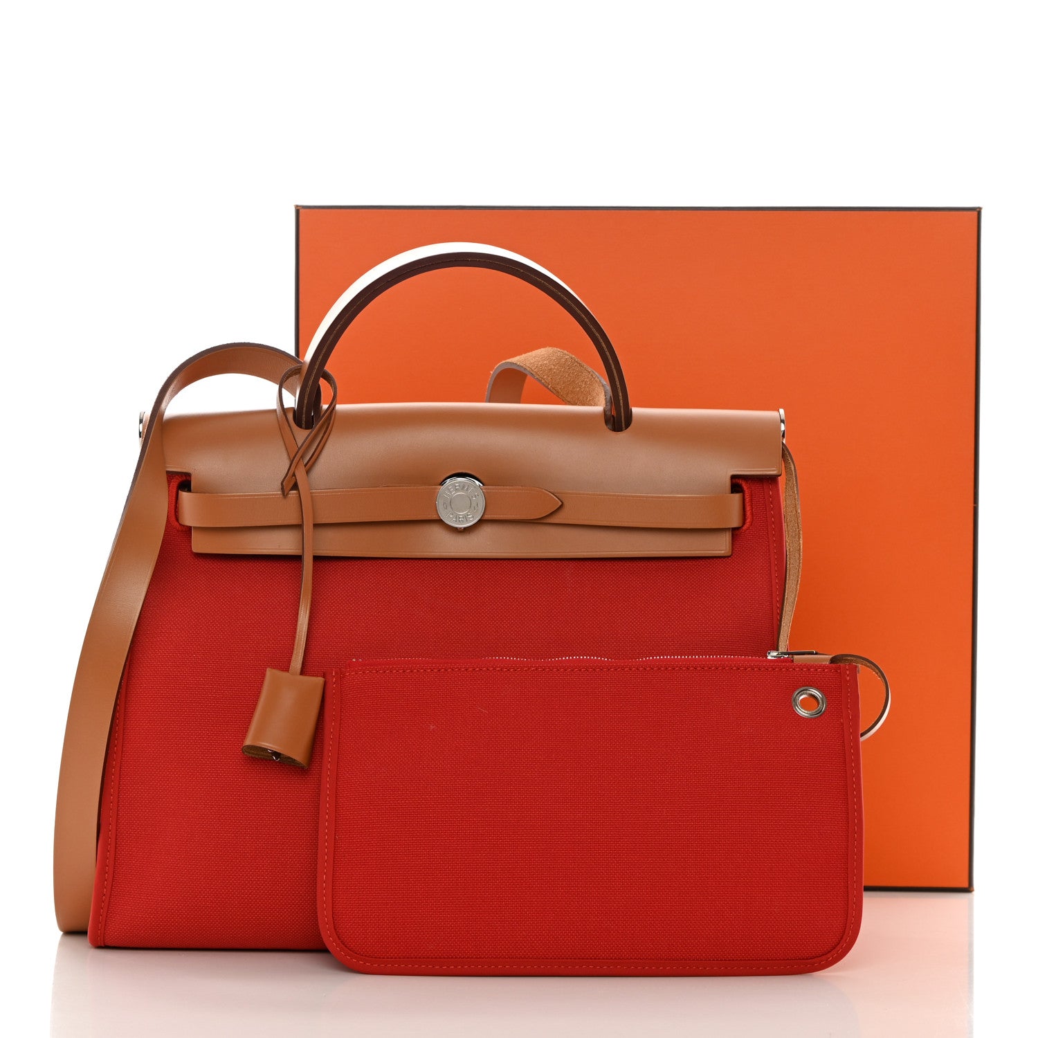 Hermes Vache Hunter Toile Herbag Zip 31 PM Rouge Tomate Natural 13 of 13