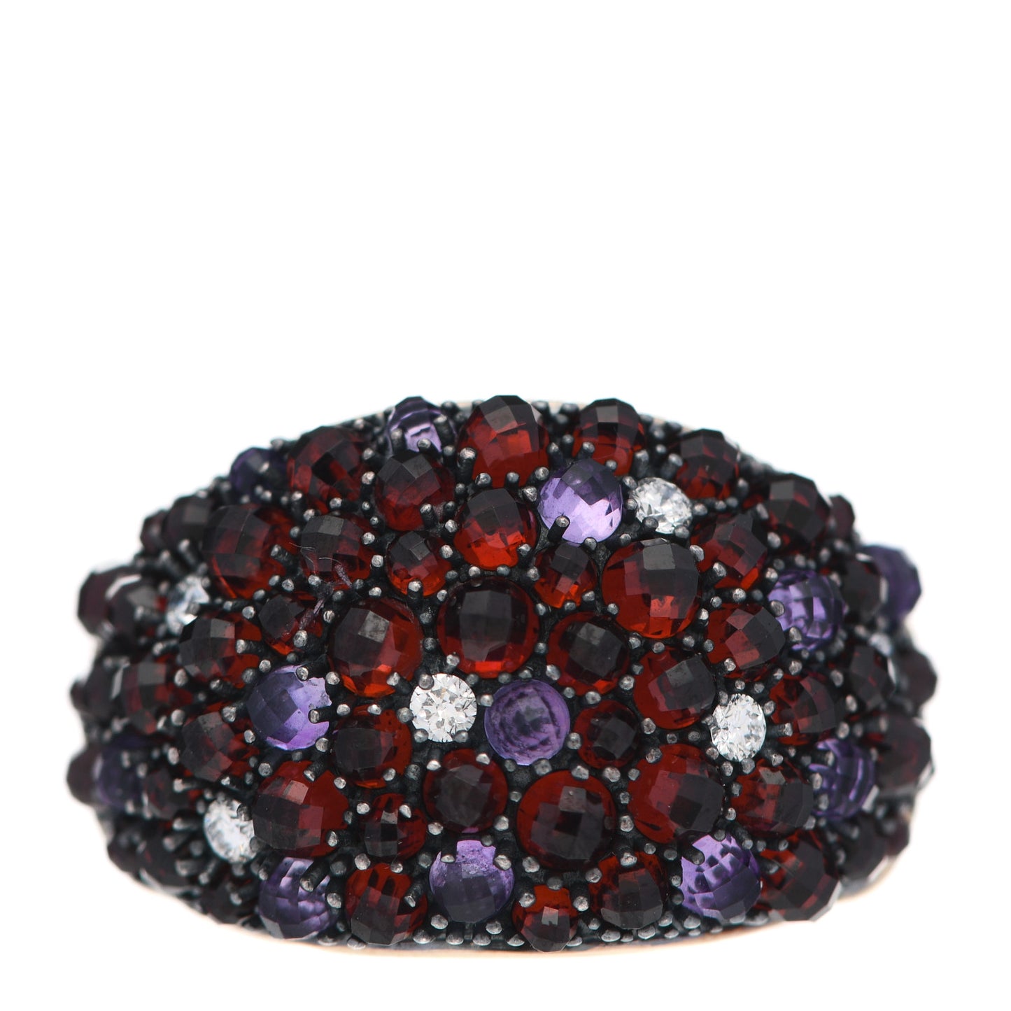 18K Yellow Gold Sterling Silver Diamond Spessartine Garnet Amethyst Osetra Cable Ring 57 8