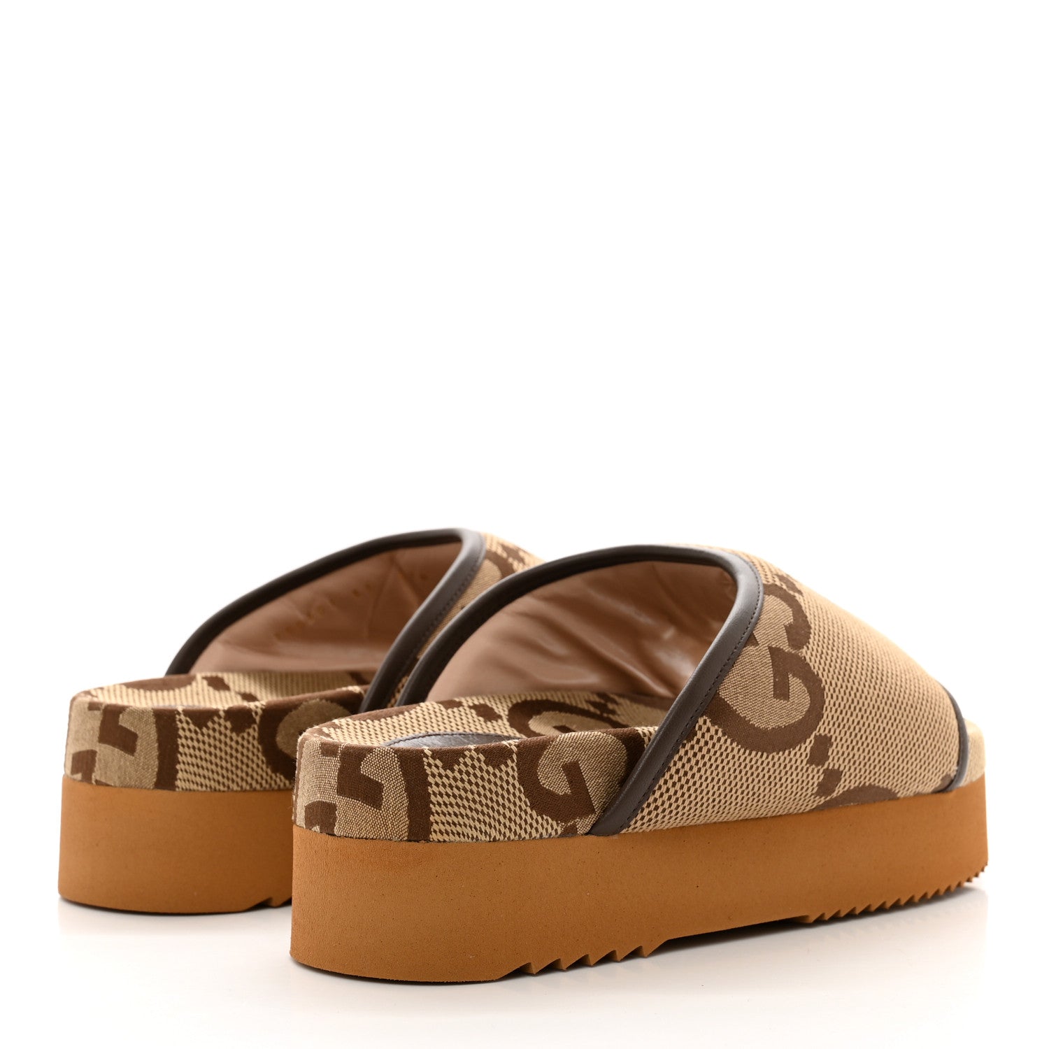 Gucci Monogram Jumbo GG Nappa Samoa Platform 40mm Slide Sandals 37 Camel Ebony New Acero 4 of 9