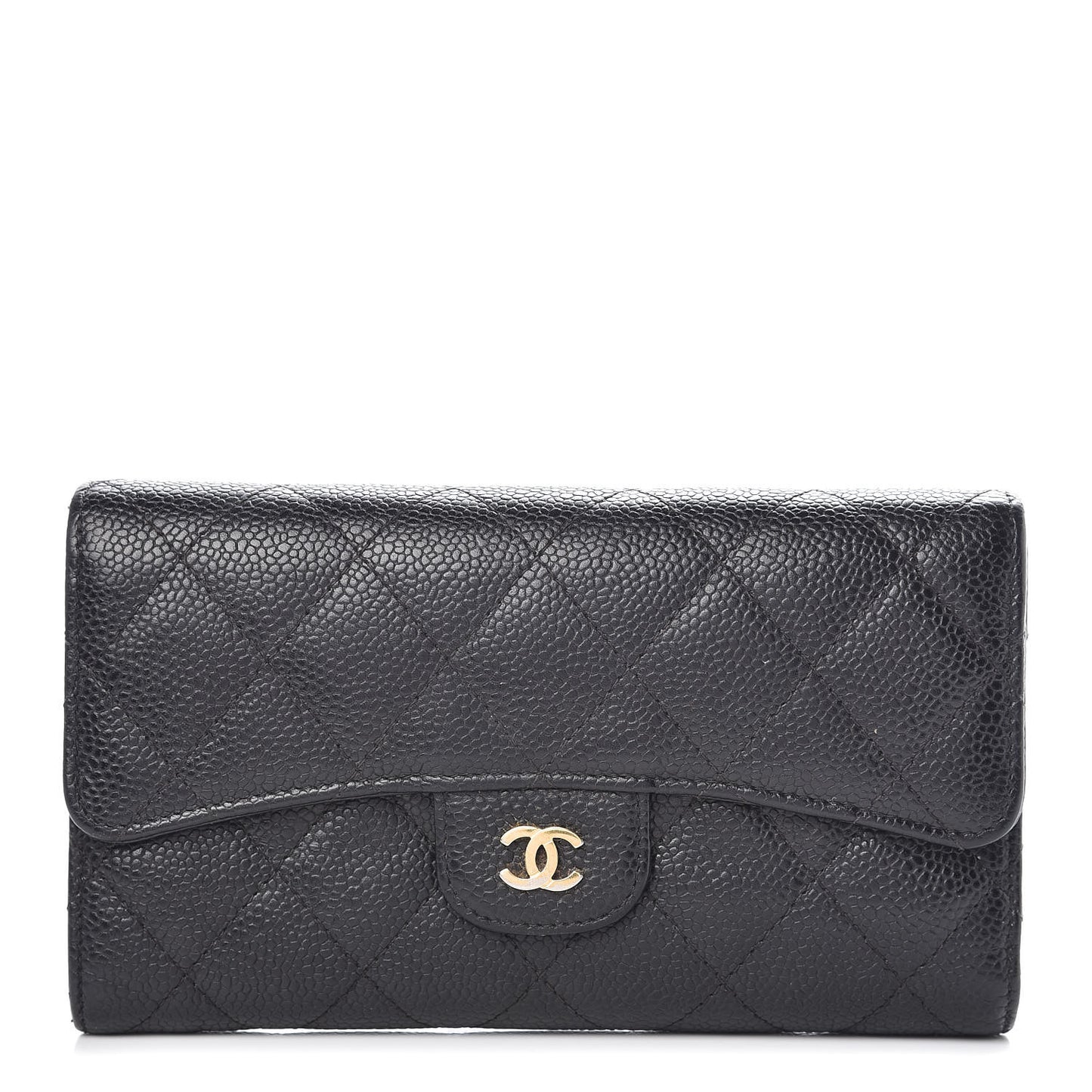 Caviar Quilted Long Flap Wallet Black
