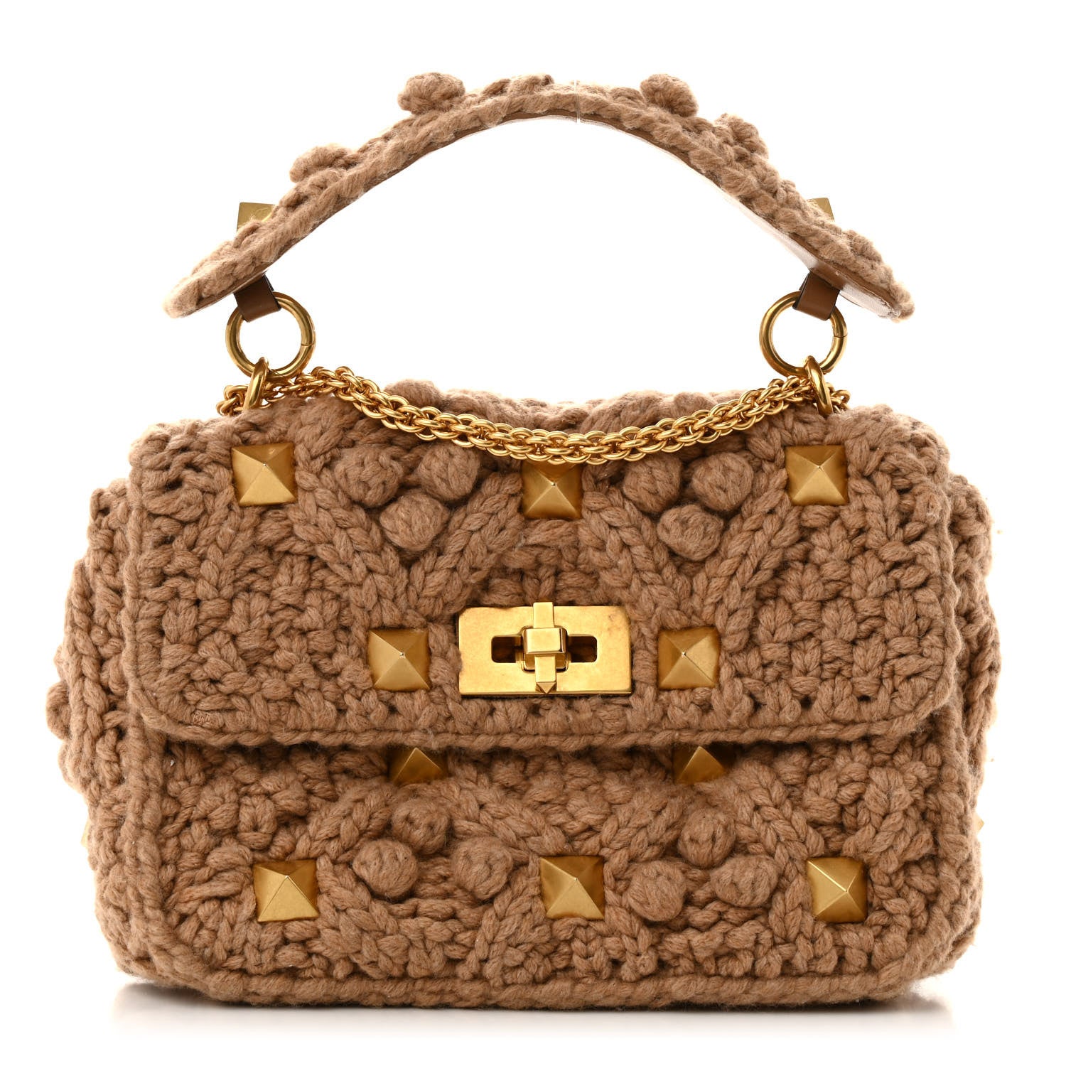 Valentino Garavani Cashmere Medium Roman Stud Shoulder Bag Brown 1 of 10
