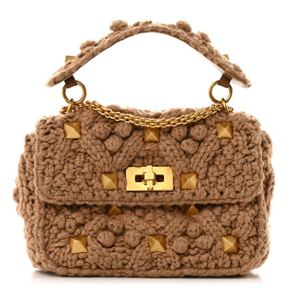 Valentino Garavani Cashmere Medium Roman Stud Shoulder Bag Brown 1 of 10