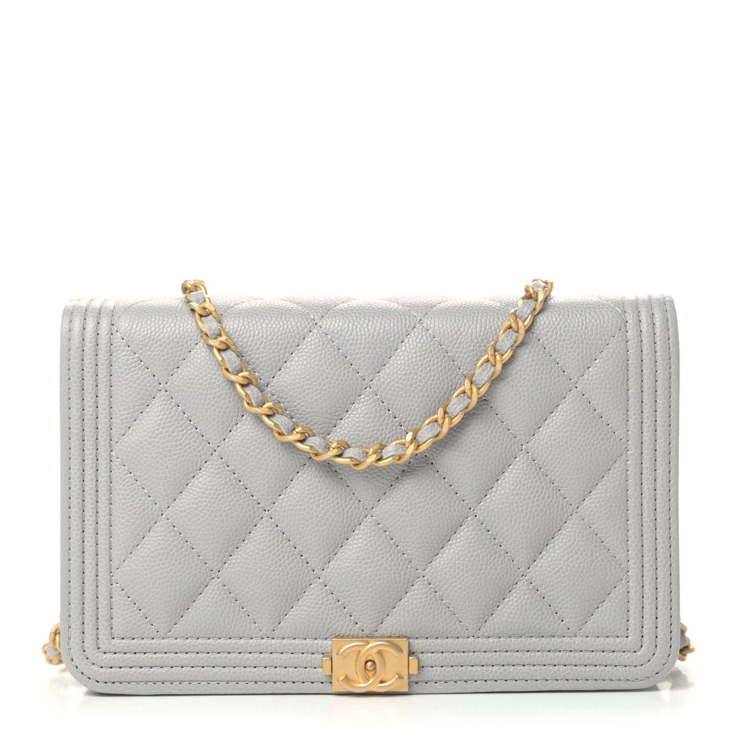 Caviar Quilted Boy Wallet On Chain WOC Grey