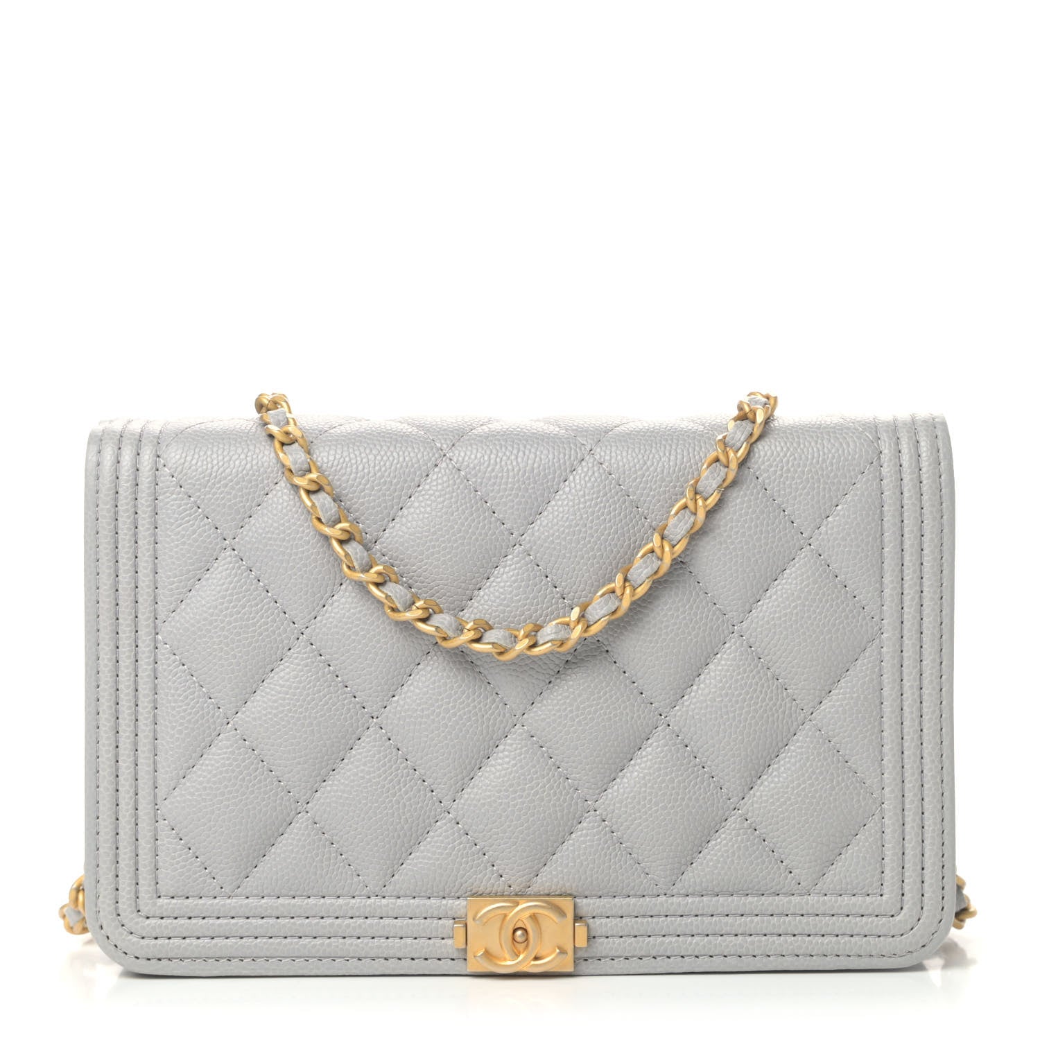 Chanel Caviar Quilted Boy Wallet On Chain WOC Grey 1 of 5