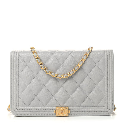 Chanel Caviar Quilted Boy Wallet On Chain WOC Grey 1 of 5