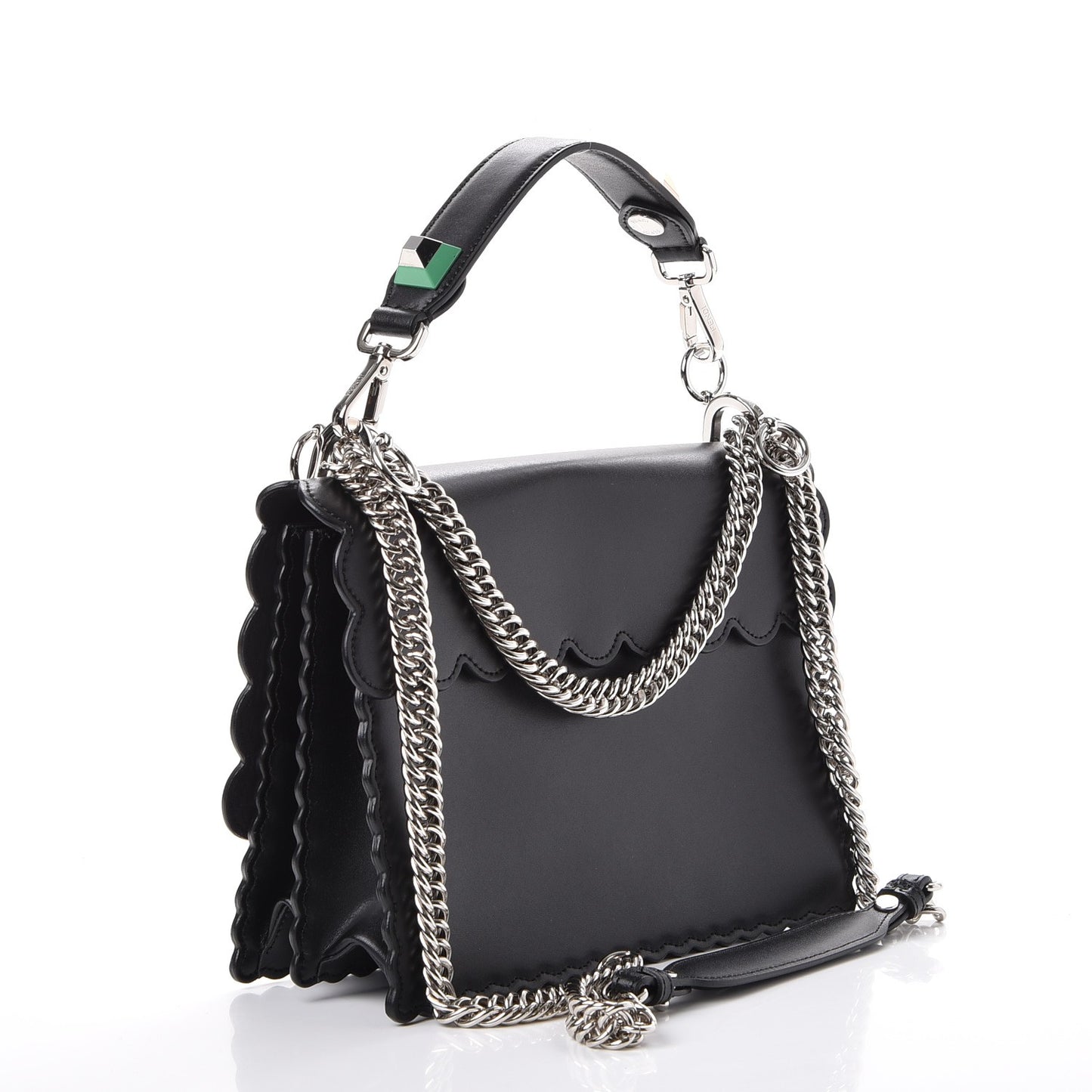 Vitello Liberty Scalloped Spike Studded Kan I Shoulder Bag Black Multicolor