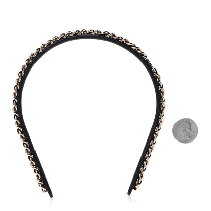 Chanel Metal Lambskin Chain CC Headband Black Gold 2 of 5