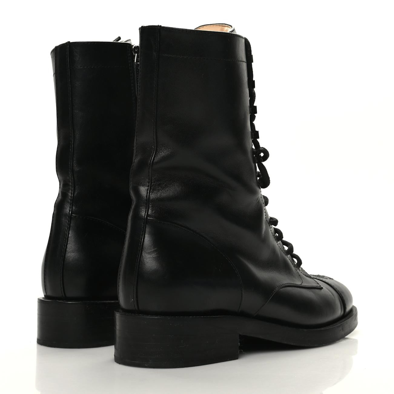 Chanel Calfskin Lace Up Combat Boots 41 Black 4 of 8