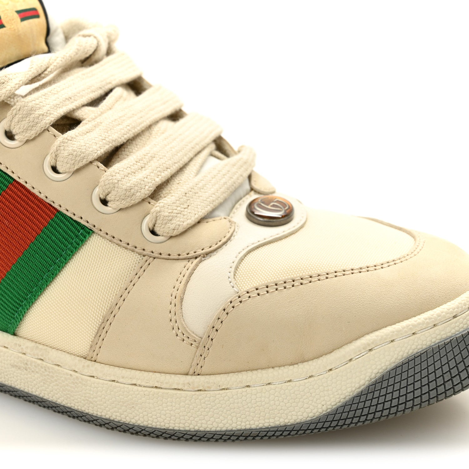 Gucci Nylon Nubuck Web Womens Screener Sneakers 37.5 Mystic White Dusty 40 Milk 11 of 12