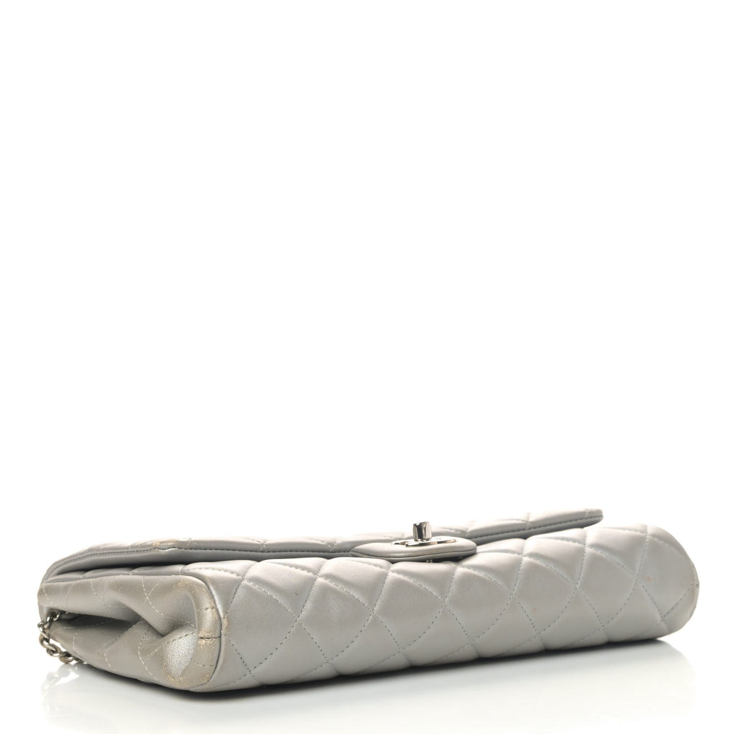 Metallic Lambskin Quilted Clutch With Chain Flap Grey
