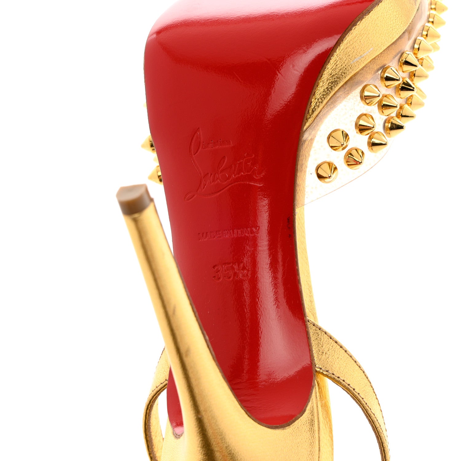 Christian Louboutin Nappa PVC Spiked St Jeannette 120 Peep Toe Pumps 35.5 Gold 7 of 14