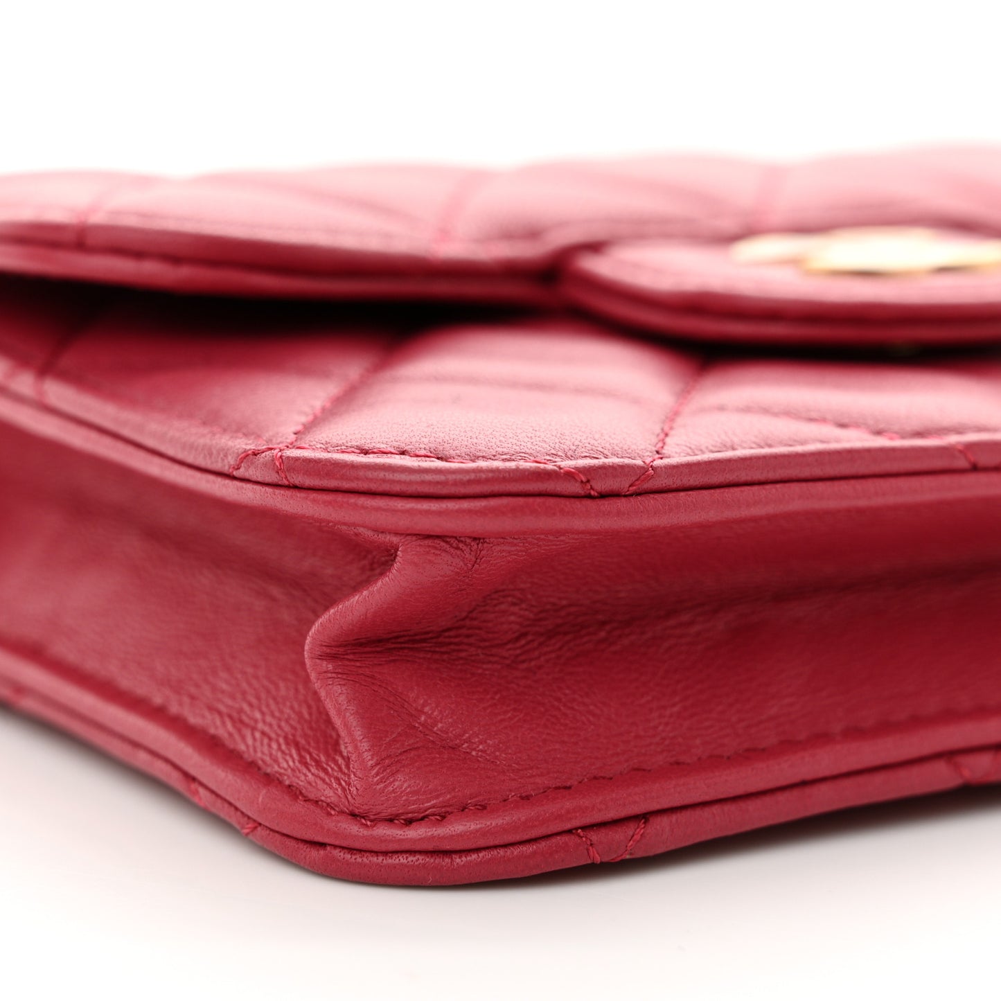 Lambskin Quilted Top Handle Flap Coin Purse With Chain Dark Pink