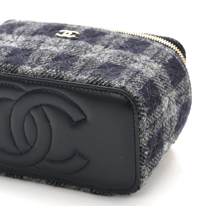 Chanel Wool Plaid Quilted Small Vanity Case With Chain Blue 11 of 12