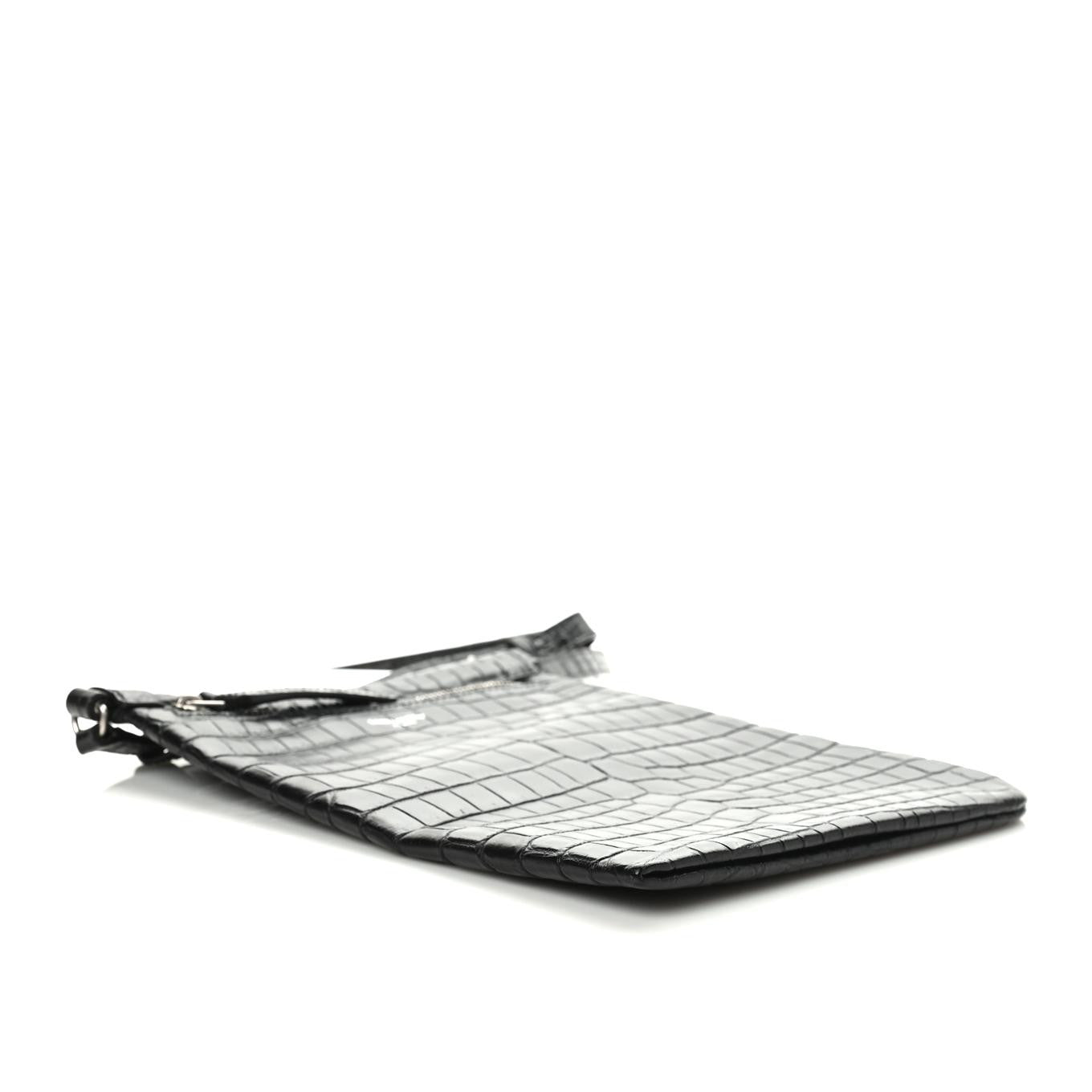 Saint Laurent Calfskin Crocodile Embossed Sid Flat Crossbody Black 4 of 8