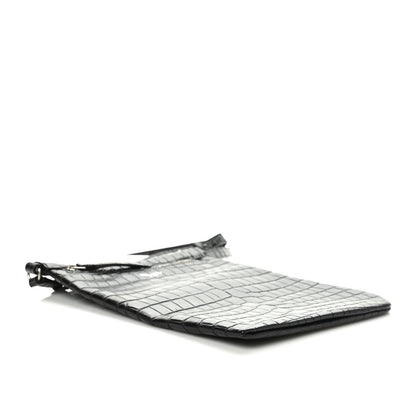 Saint Laurent Calfskin Crocodile Embossed Sid Flat Crossbody Black 4 of 8