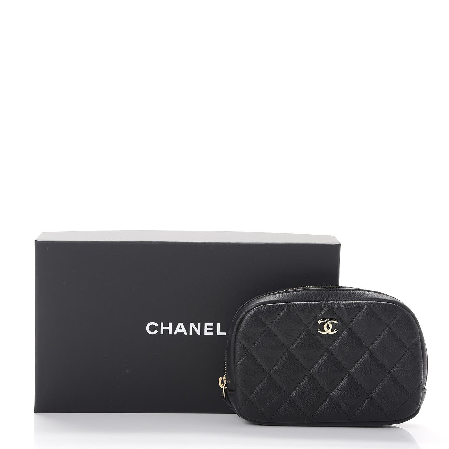 Caviar Quilted Small Curvy Pouch Cosmetic Case Black