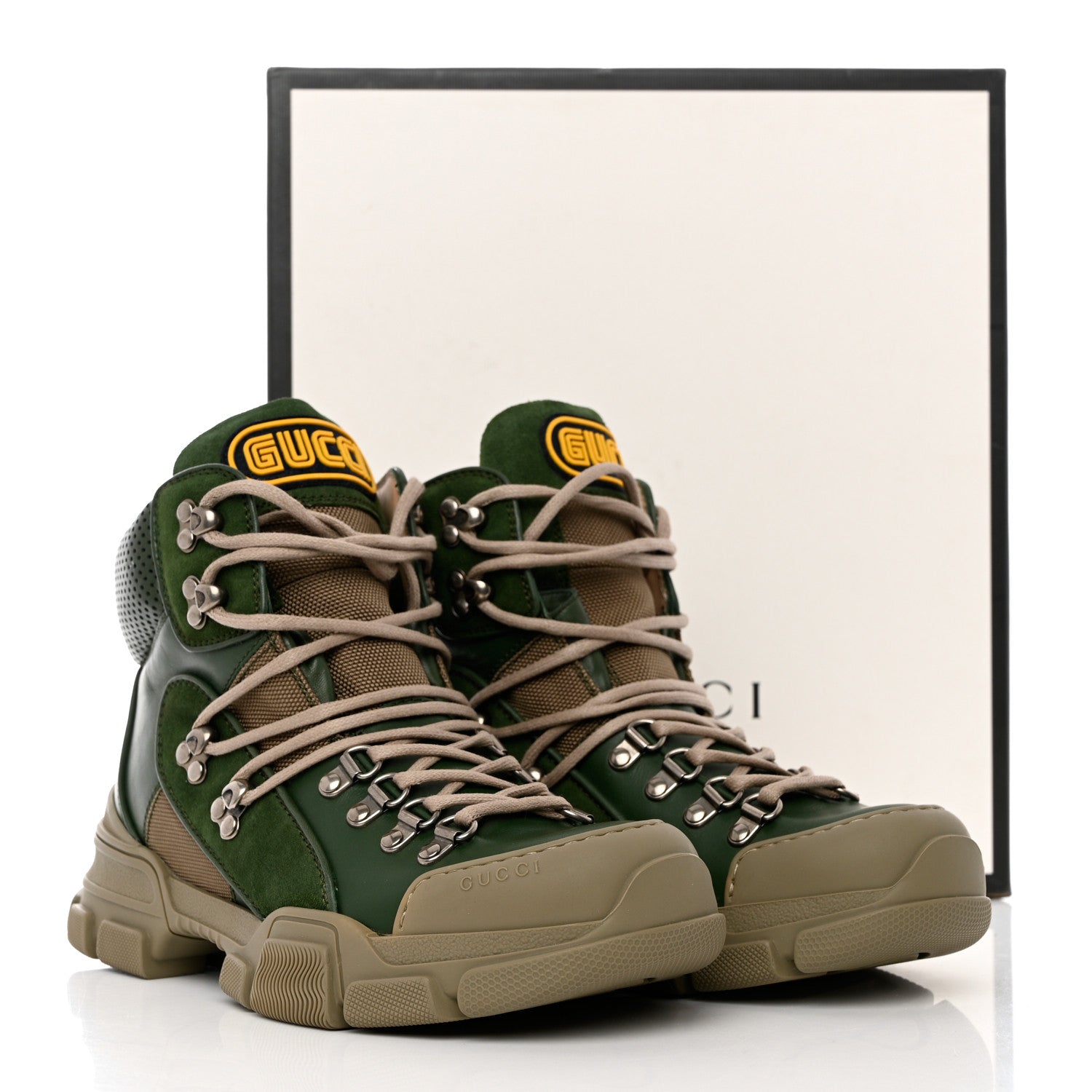 Gucci X SEGA Calfskin Suede Technical Canvas Womens Flashtrek High-Top Sneakers 39.5 Olive Green Ardesia 13 of 13