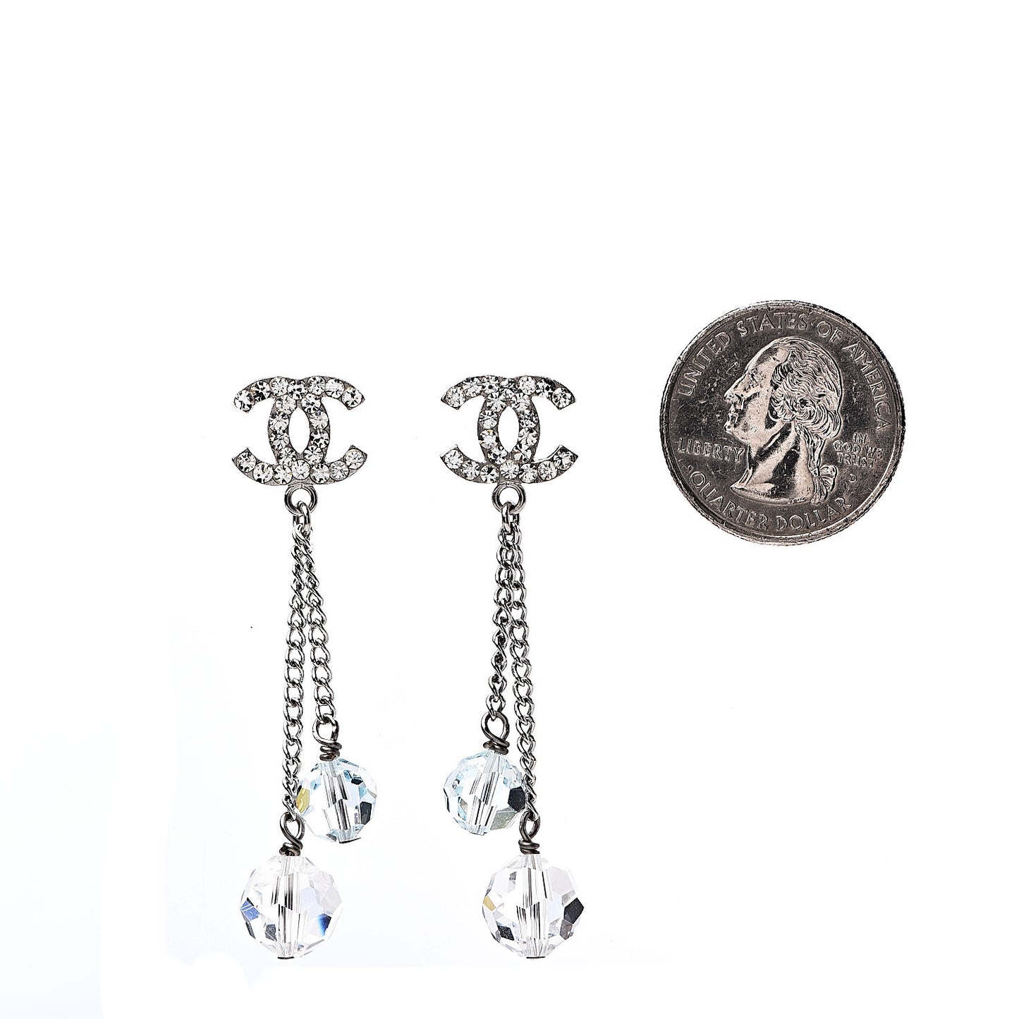 Crystal Bead CC Dangle Earrings Silver
