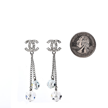 Chanel Crystal Bead CC Dangle Earrings Silver 2 of 4