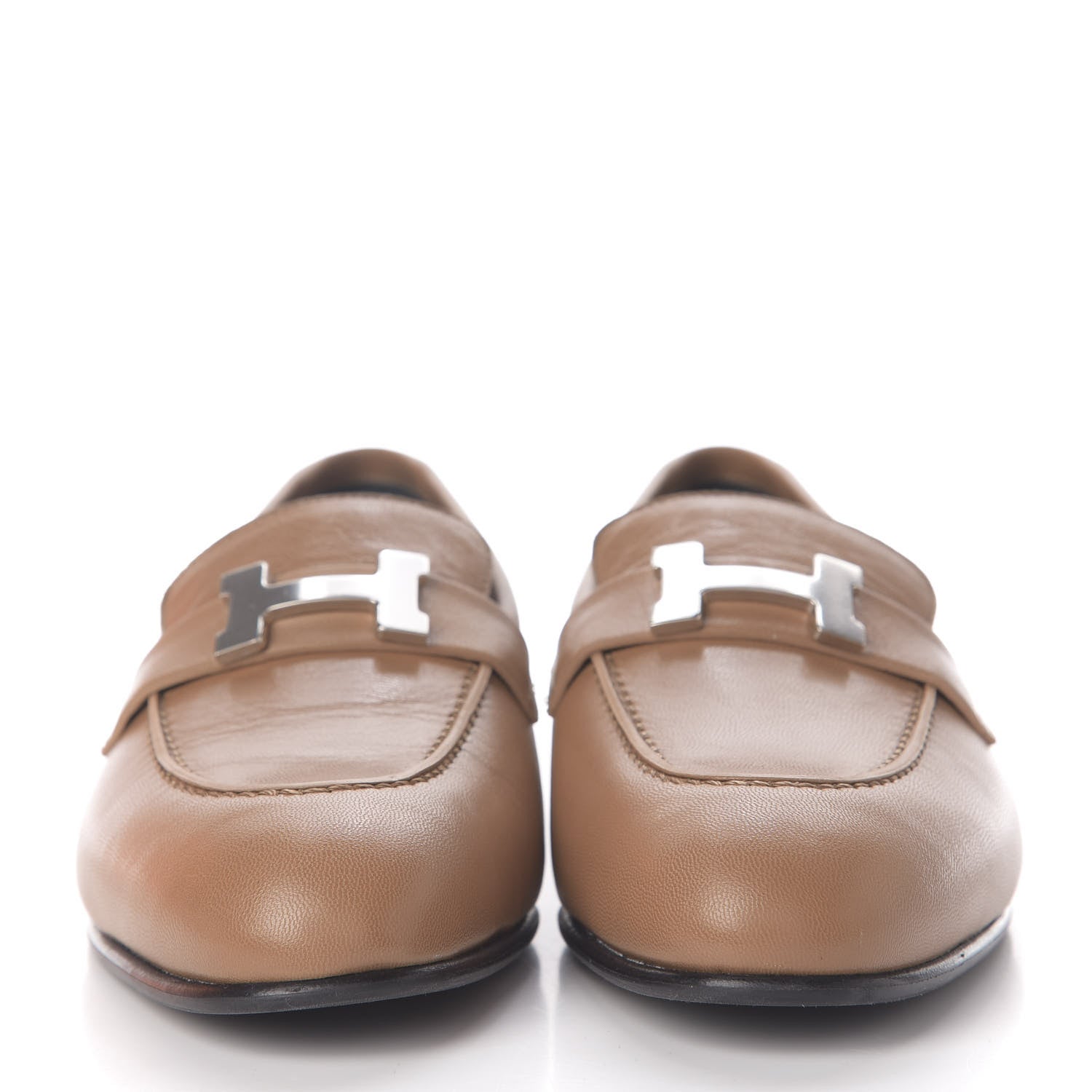 Hermes Goatskin Womens Paris Loafers 36.5 Etoupe 2 of 12
