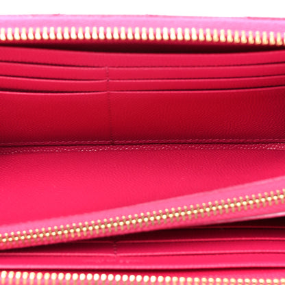 Saint Laurent Grain De Poudre Matelasse Chevron Monogram Zip Around Wallet Fuchsia 6 of 11