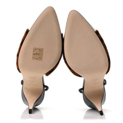 Chanel Lambskin Mixed Fibers Cap Toe CC Slingback Pumps 38 Brown Black White 6 of 9