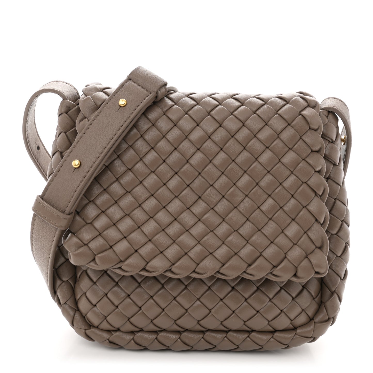 Nappa Intreccio Mini Cobble Shoulder Bag Taupe Grey