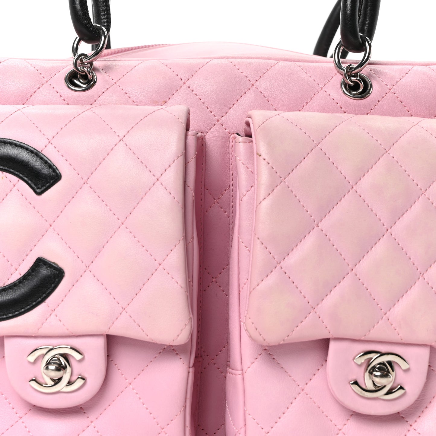 Calfskin Quilted Large Cambon Multipocket Reporter Pink Black