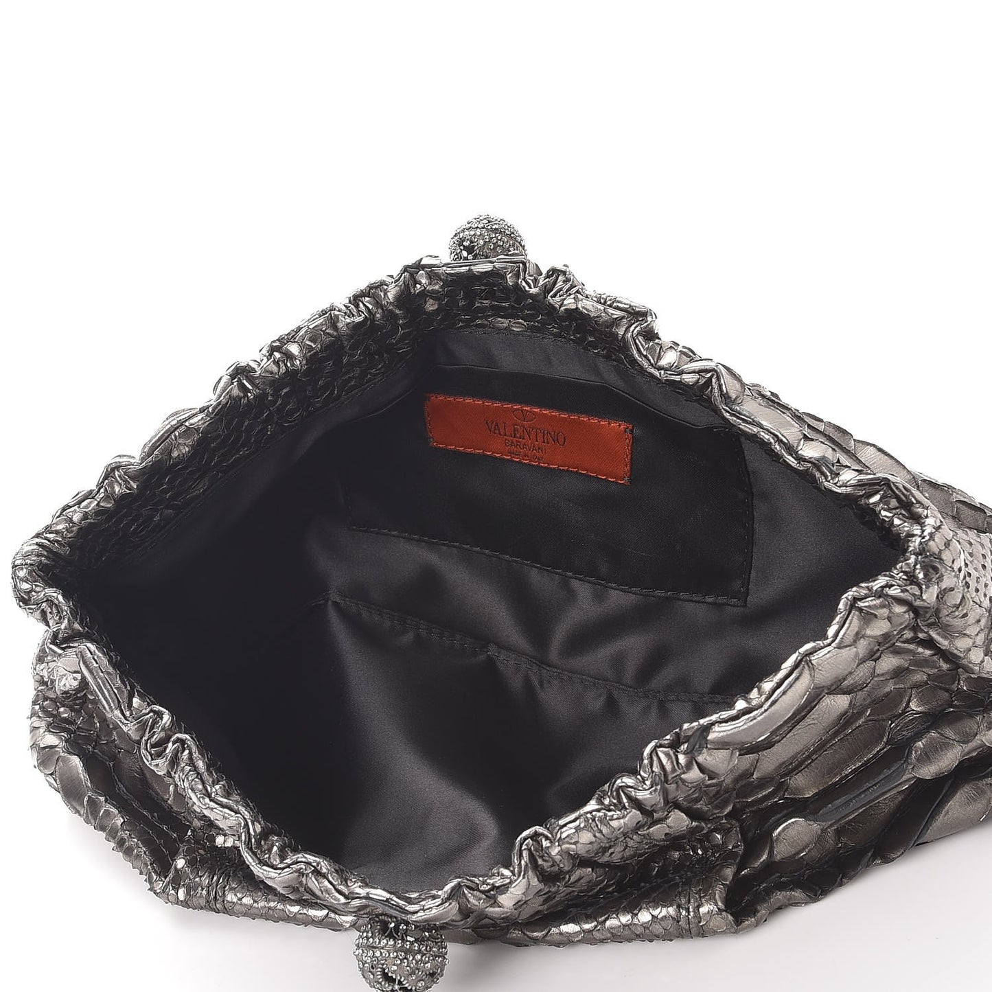 Metallic Python Crystal Pleated Clutch Dark Silver