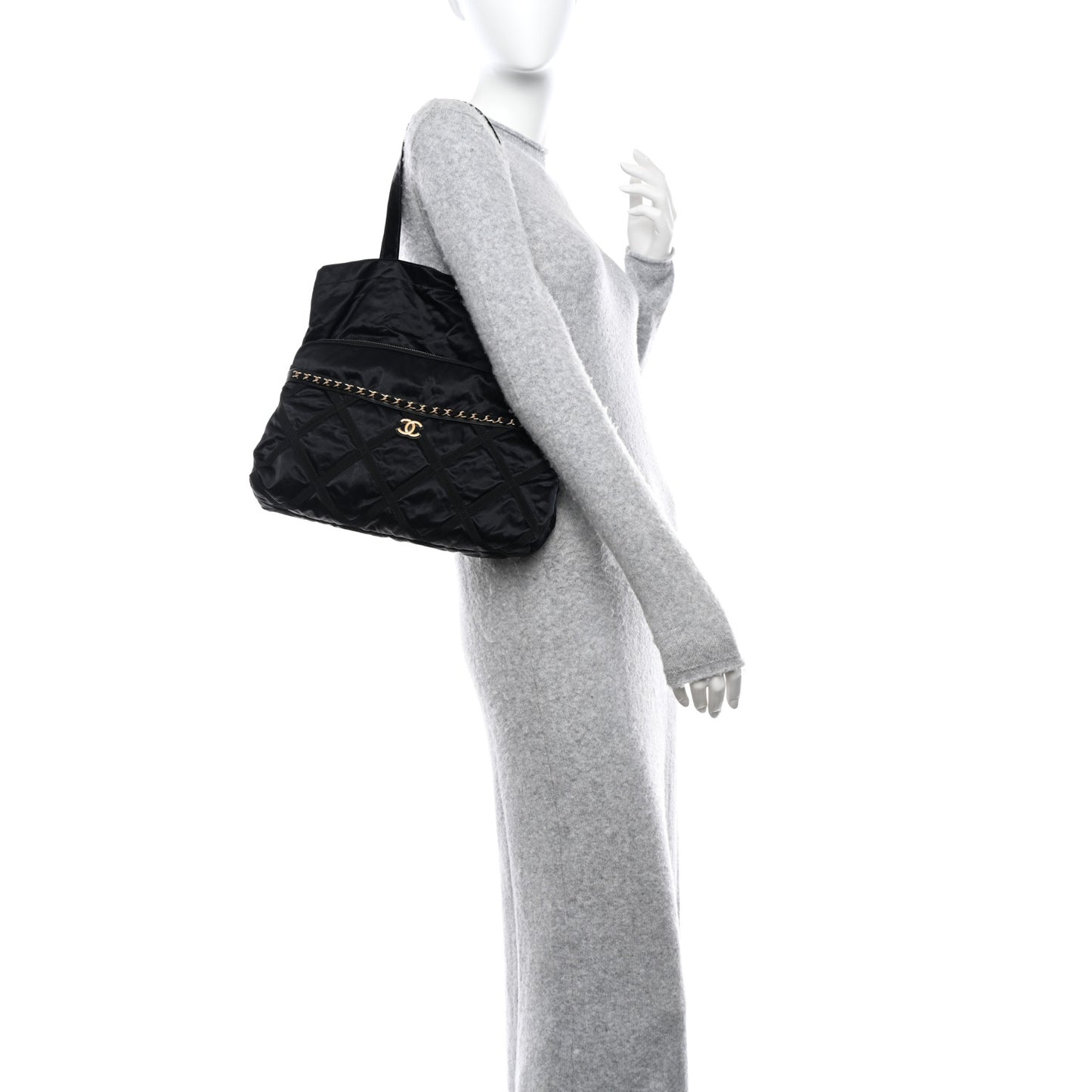 Nylon Grosgrain Large Lifestyle Pouch With Foldable Tote Black