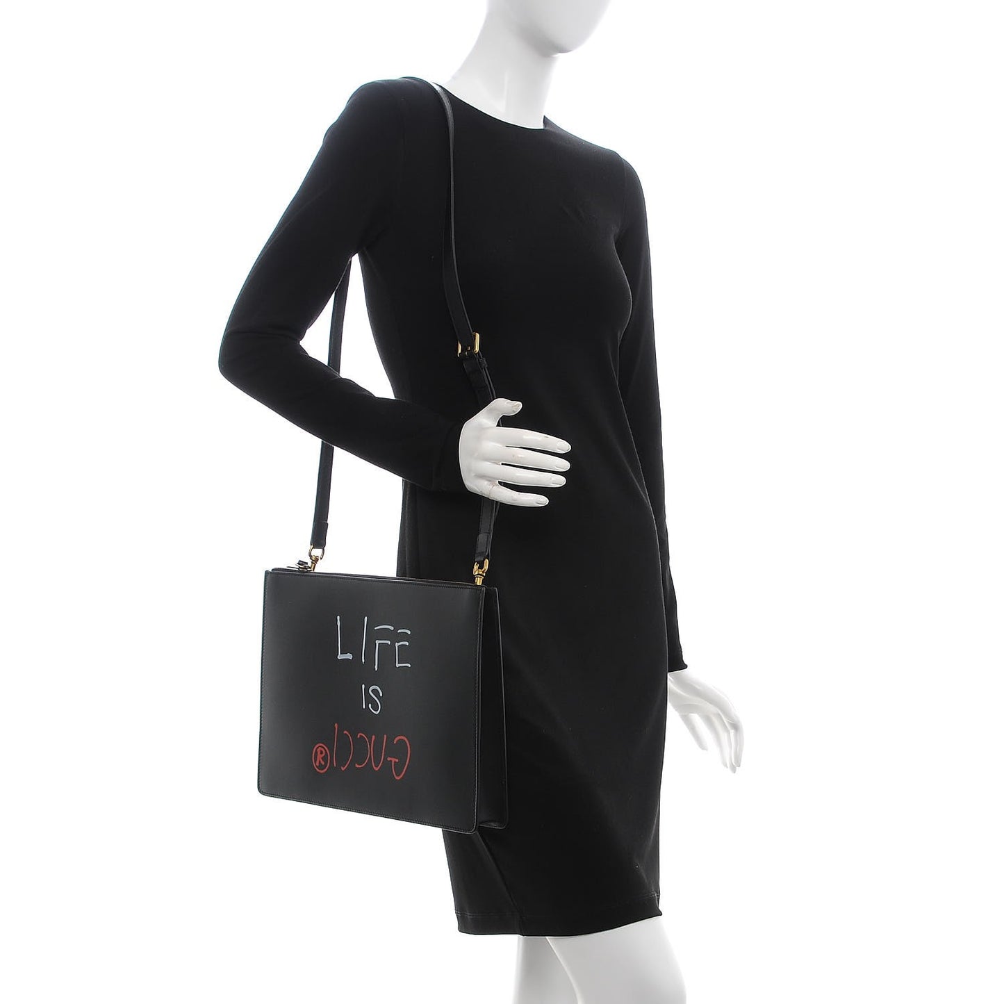 Calfskin is Life Print Messenger Bag Black