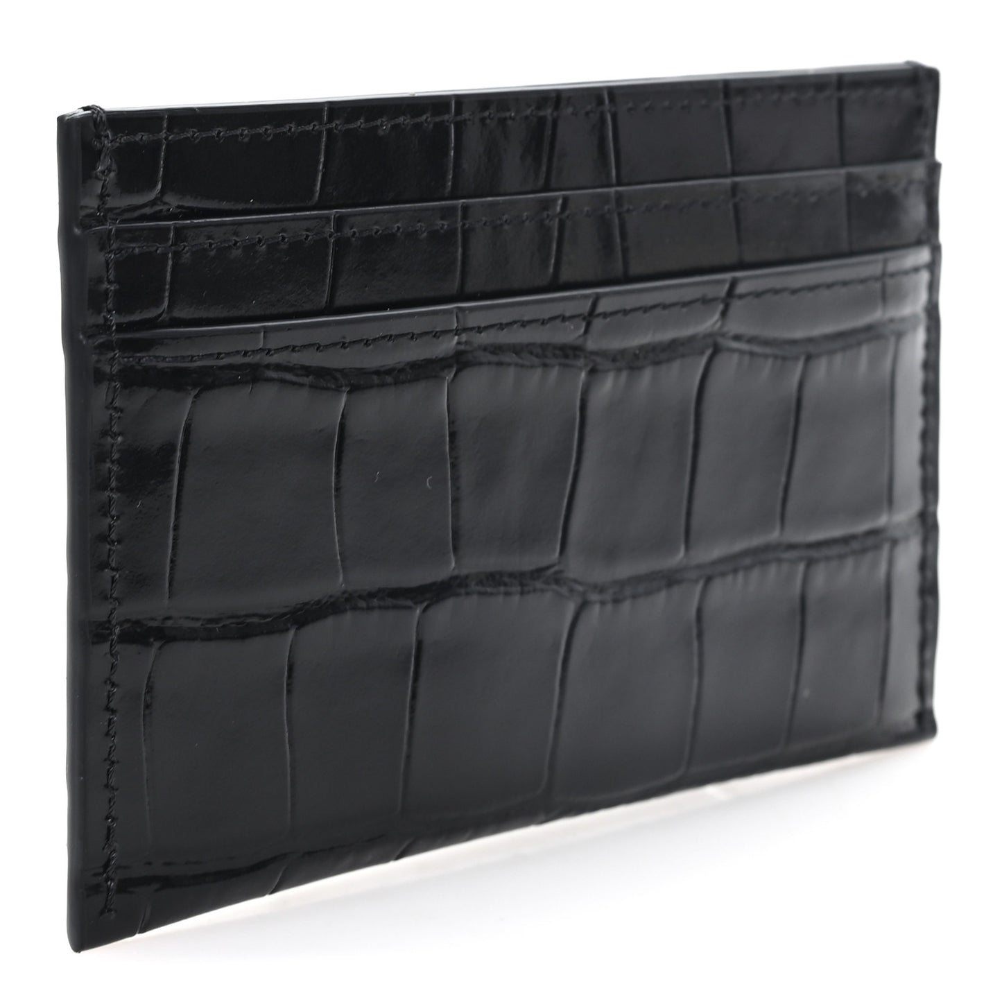 Calfskin Crocodile Embossed Crococo Card Holder Black