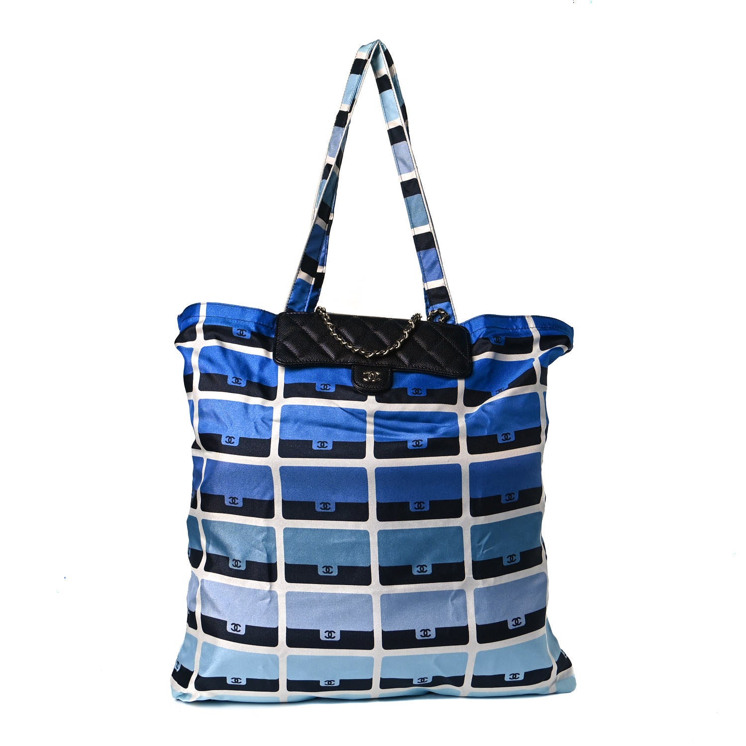 Chanel Caviar Fabric Quilted Foldable Tote With Chain Black Multicolor 2 of 14