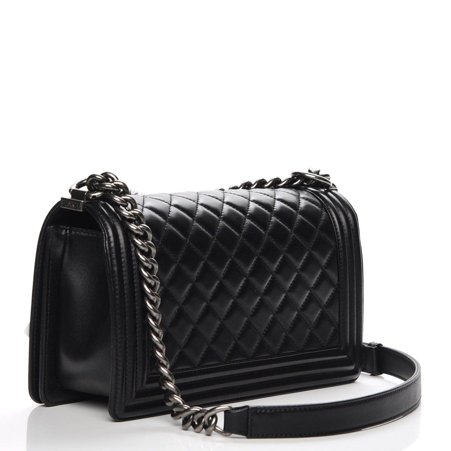Lambskin Quilted Medium Boy Flap Black