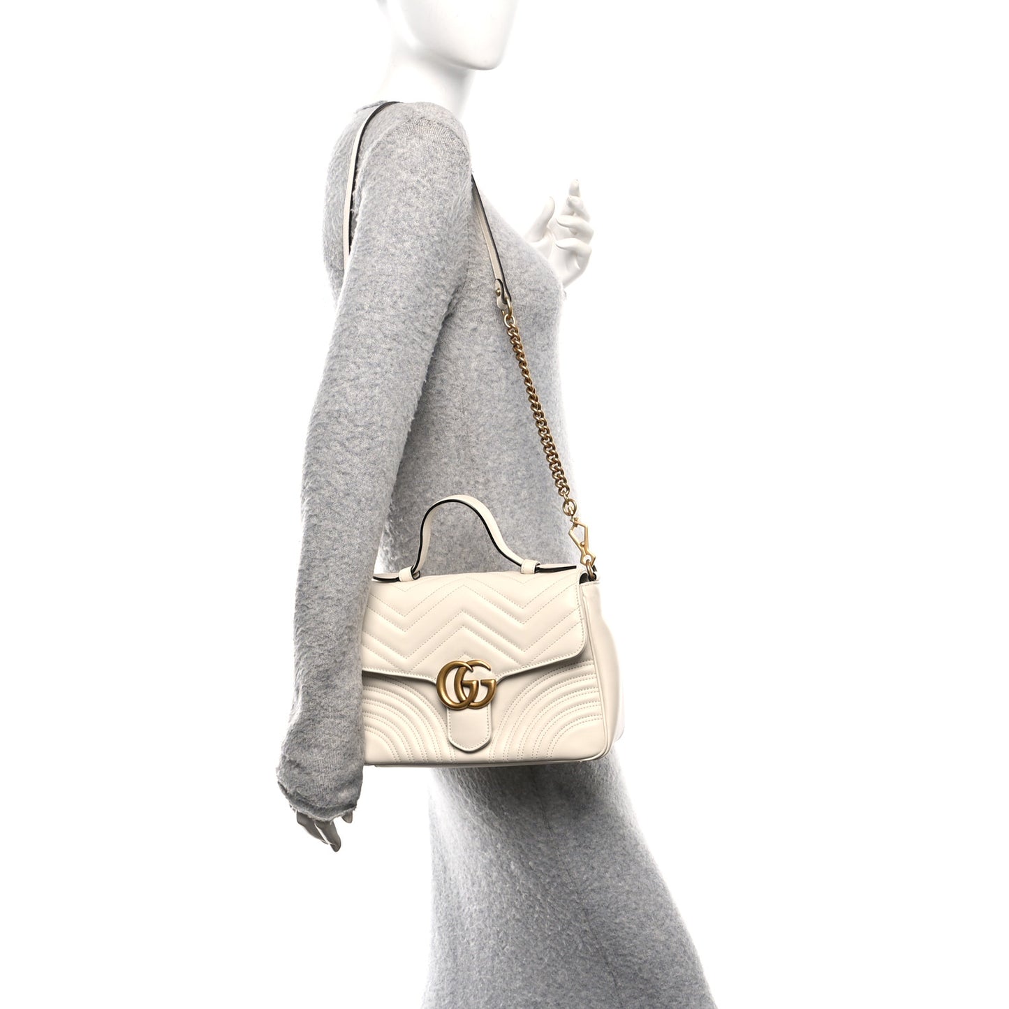 Calfskin Matelasse Small GG Marmont Top Handle Shoulder Bag White