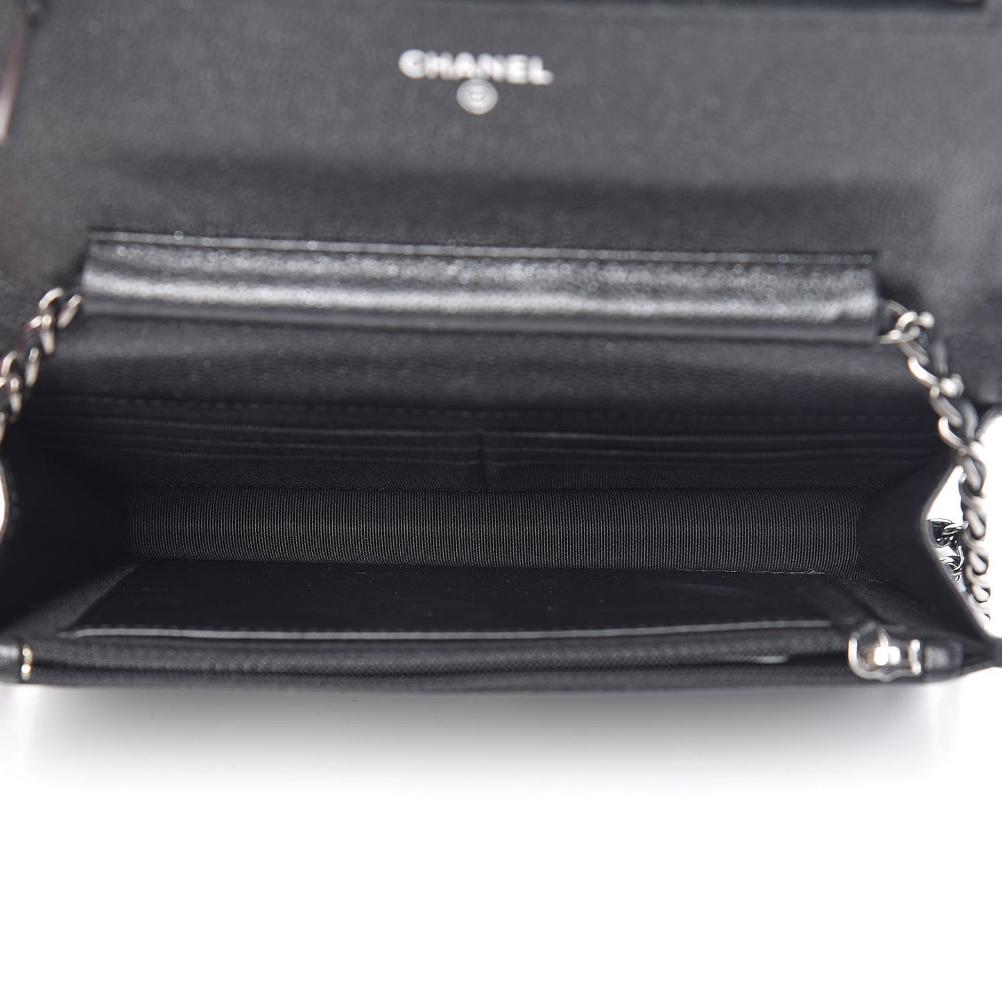 Iridescent Caviar Quilted Wallet On Chain WOC Black